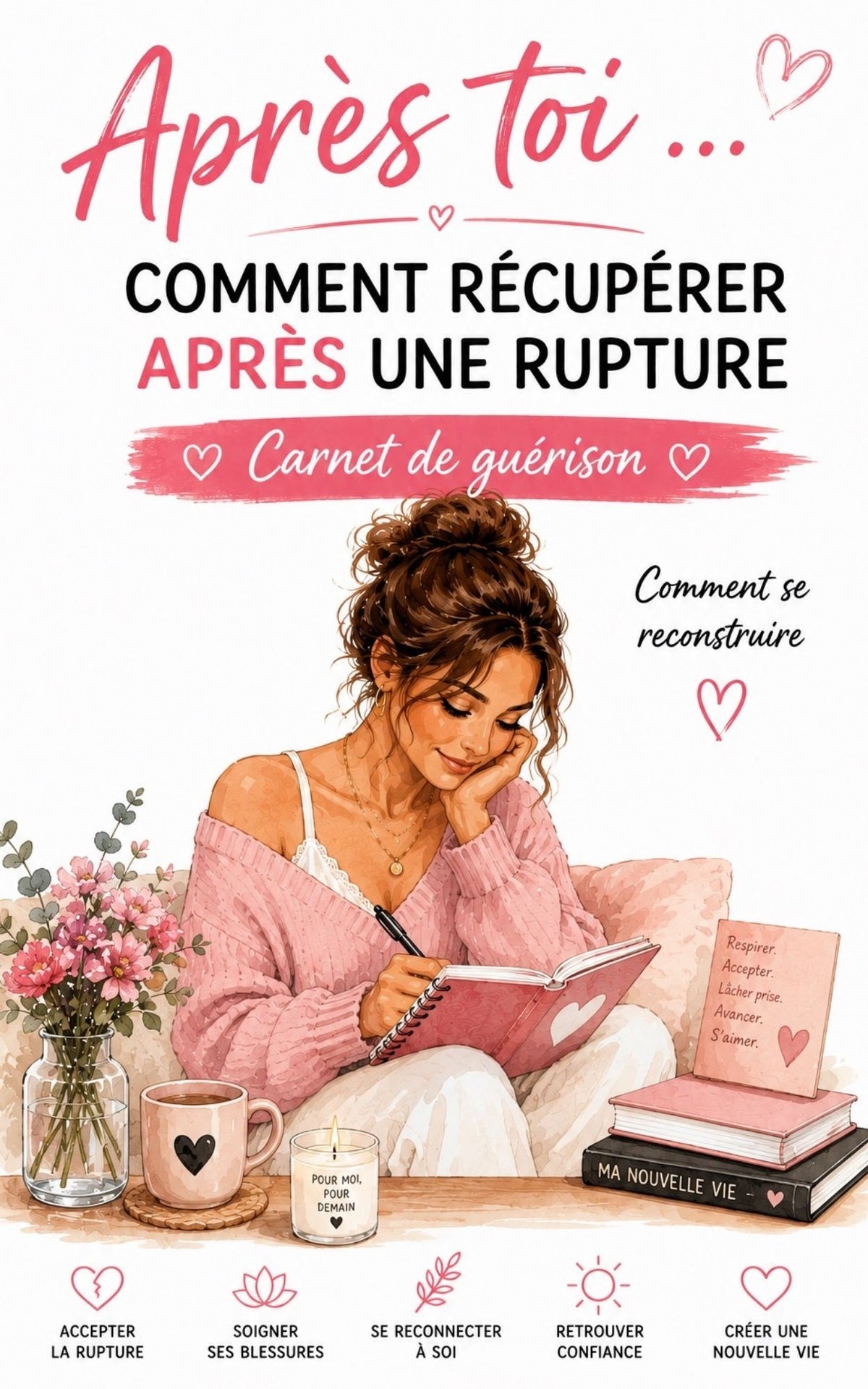 Après toi - Comment récupérer après une rupture Carnet de guérison rose - Mon carnet Personnel