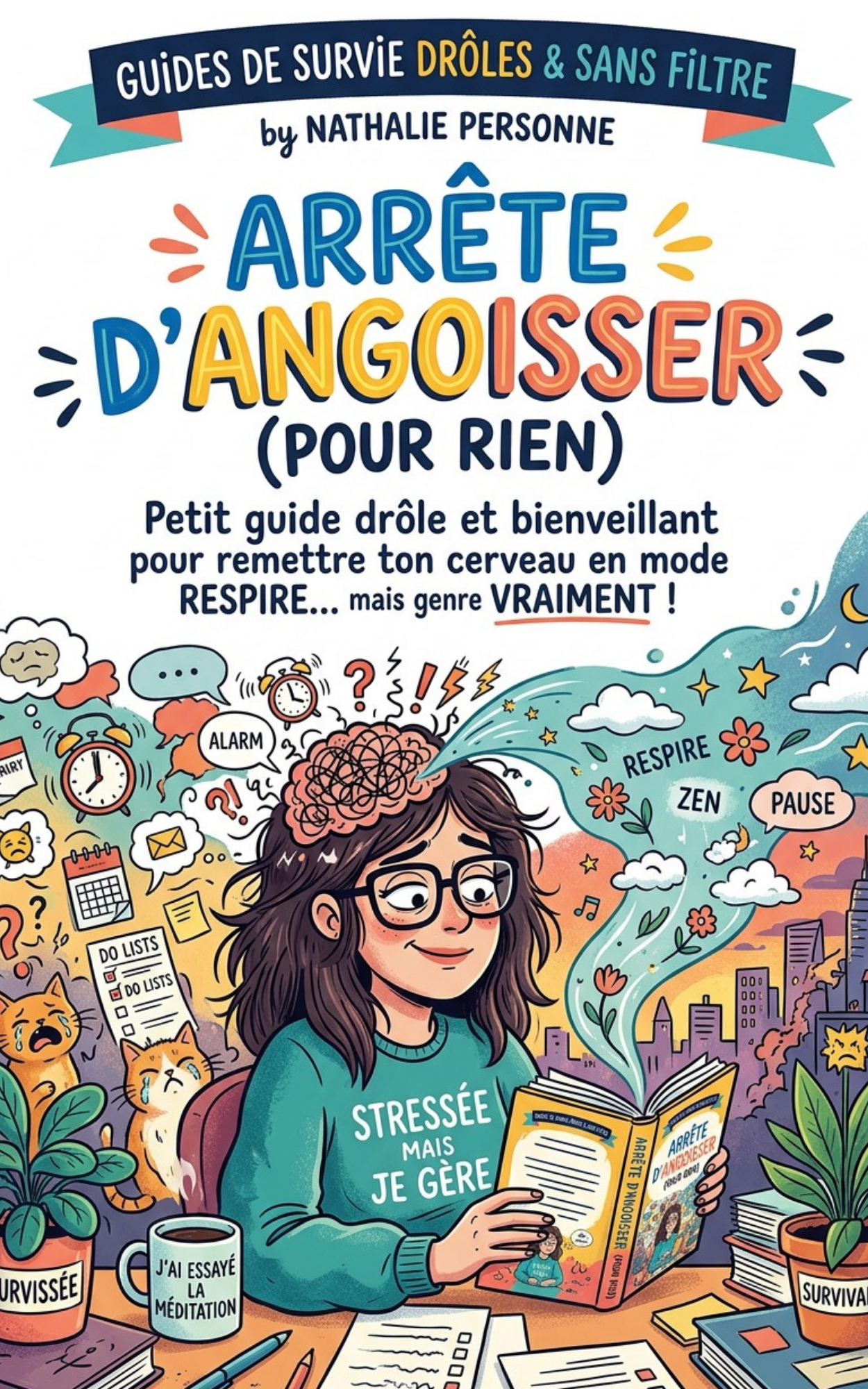 Arrête d’angoisser (pour rien) Petit guide drôle et bienveillant pour remettre ton cerveau en mode RESPIRE… mais genre VRAIMENT ! - Nathalie Personne