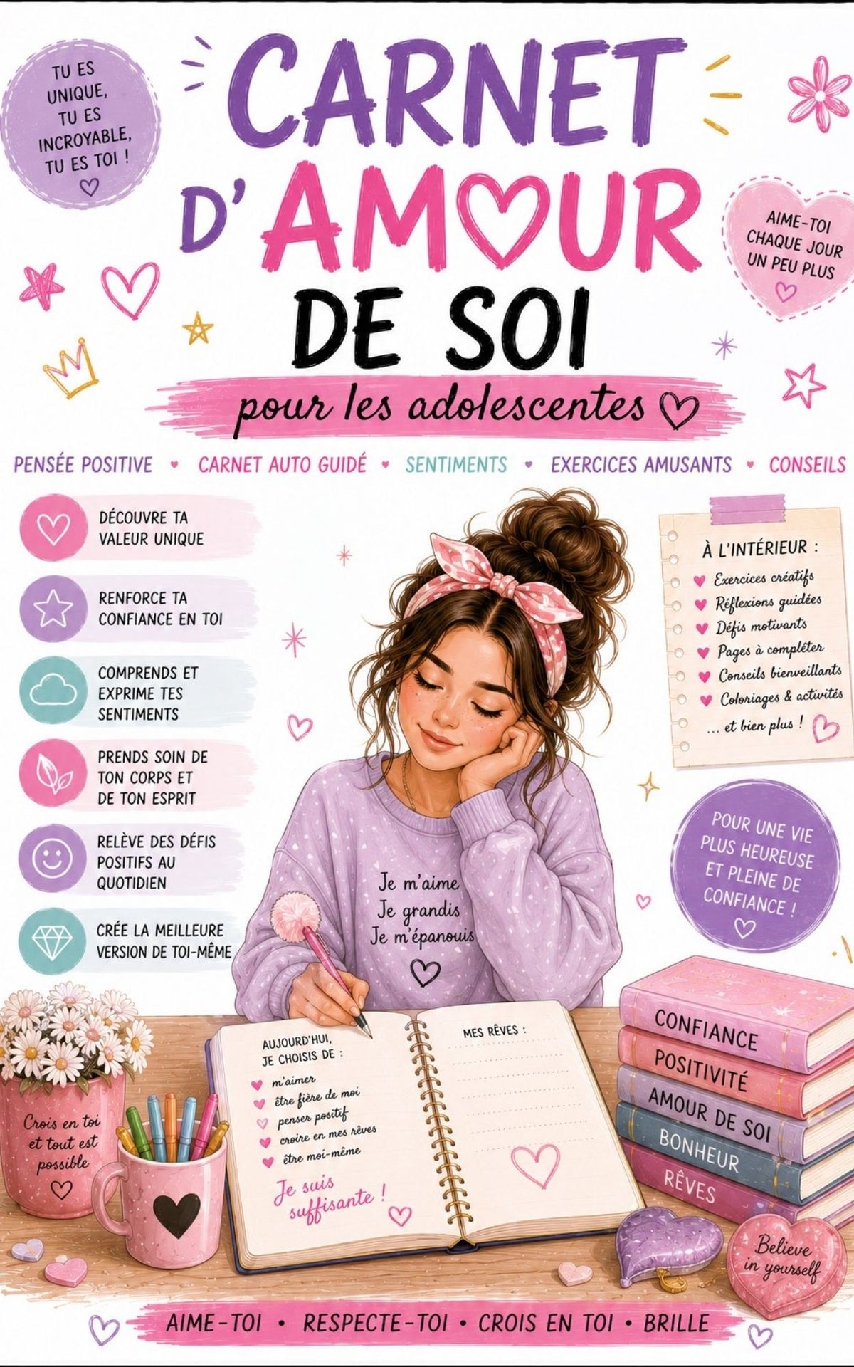 Carnet d'amour de soi pour les adolescentes - Mon carnet Personnel