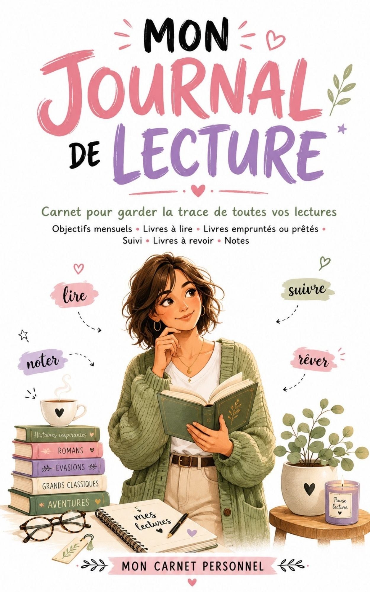 Mon journal de lecture - Carnet pour garder la trace de toutes vos lectures - Mon Carnet Personnel